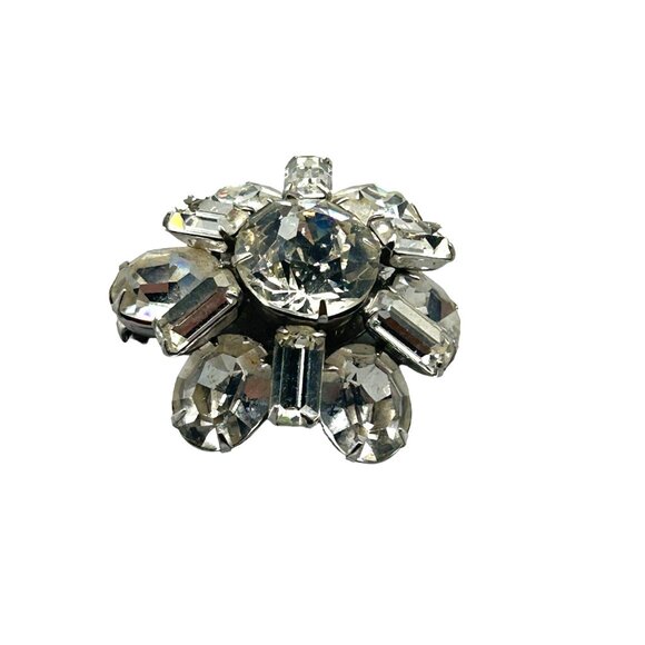 Petite Vintage Rhinestones Pin Brooch Domed Layered Small Floral Design - Picture 1 of 7